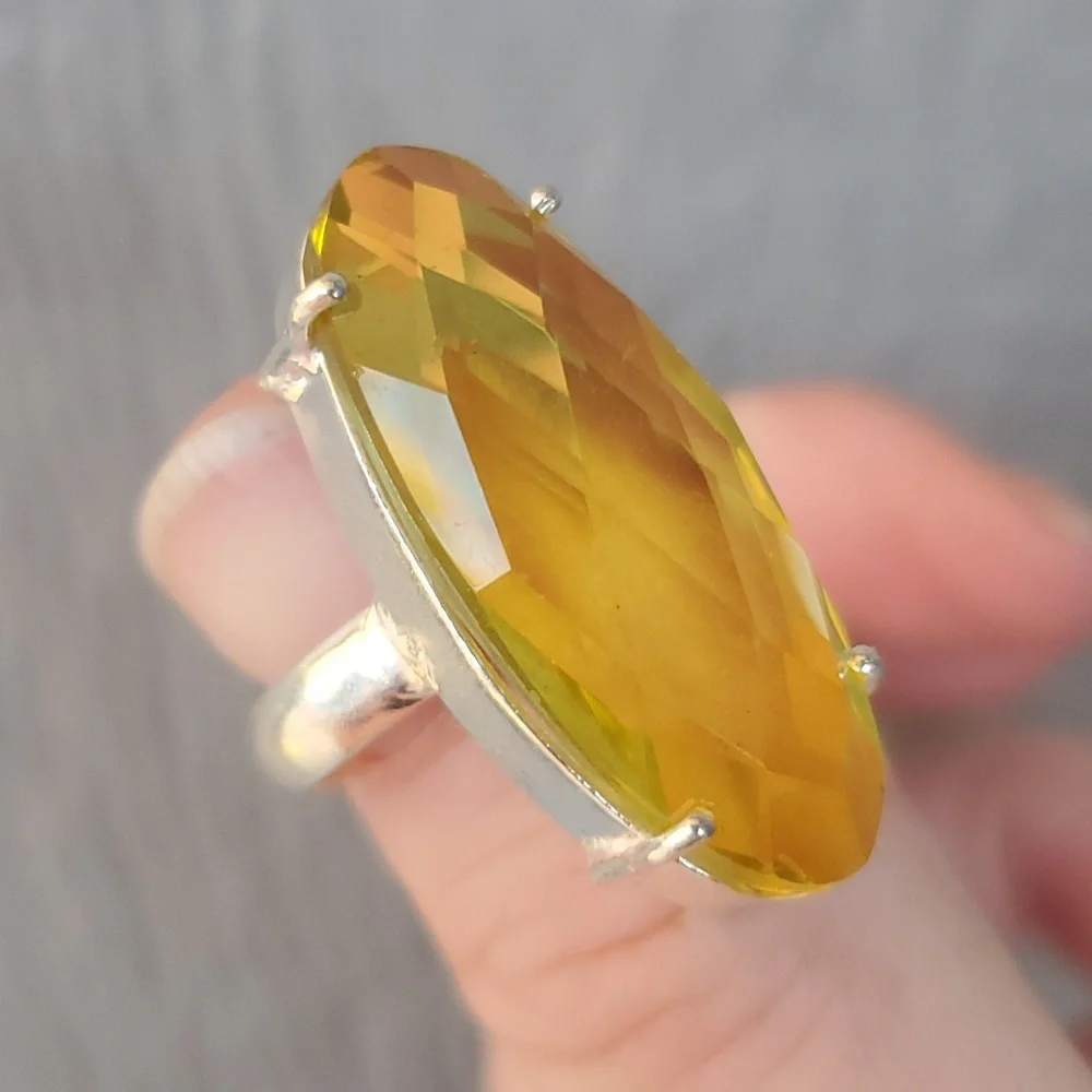 New Faceted Citrine 925 Silver Ring.